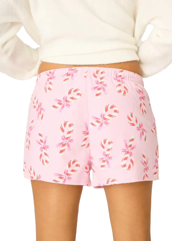 back view of Candy Cane Flannel Shorts by PJ Salvage