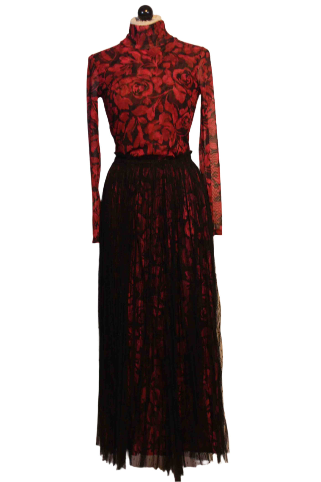 Yolanda Pleated Maxi Skirt by Johnny Was in the Celebrate Floral Print with matching Rebecca Mesh Top