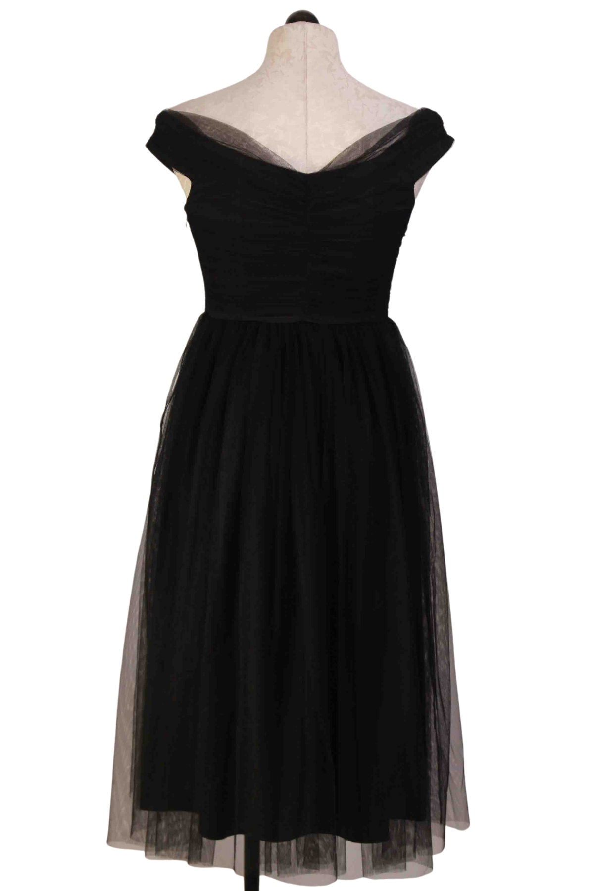 back view of black Off-the-Shoulder Tulle Renai Dress by Trina Turk