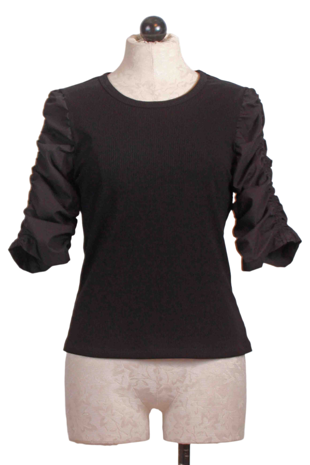 Black Riley Shirred Sleeve Top by Fifteen Twenty