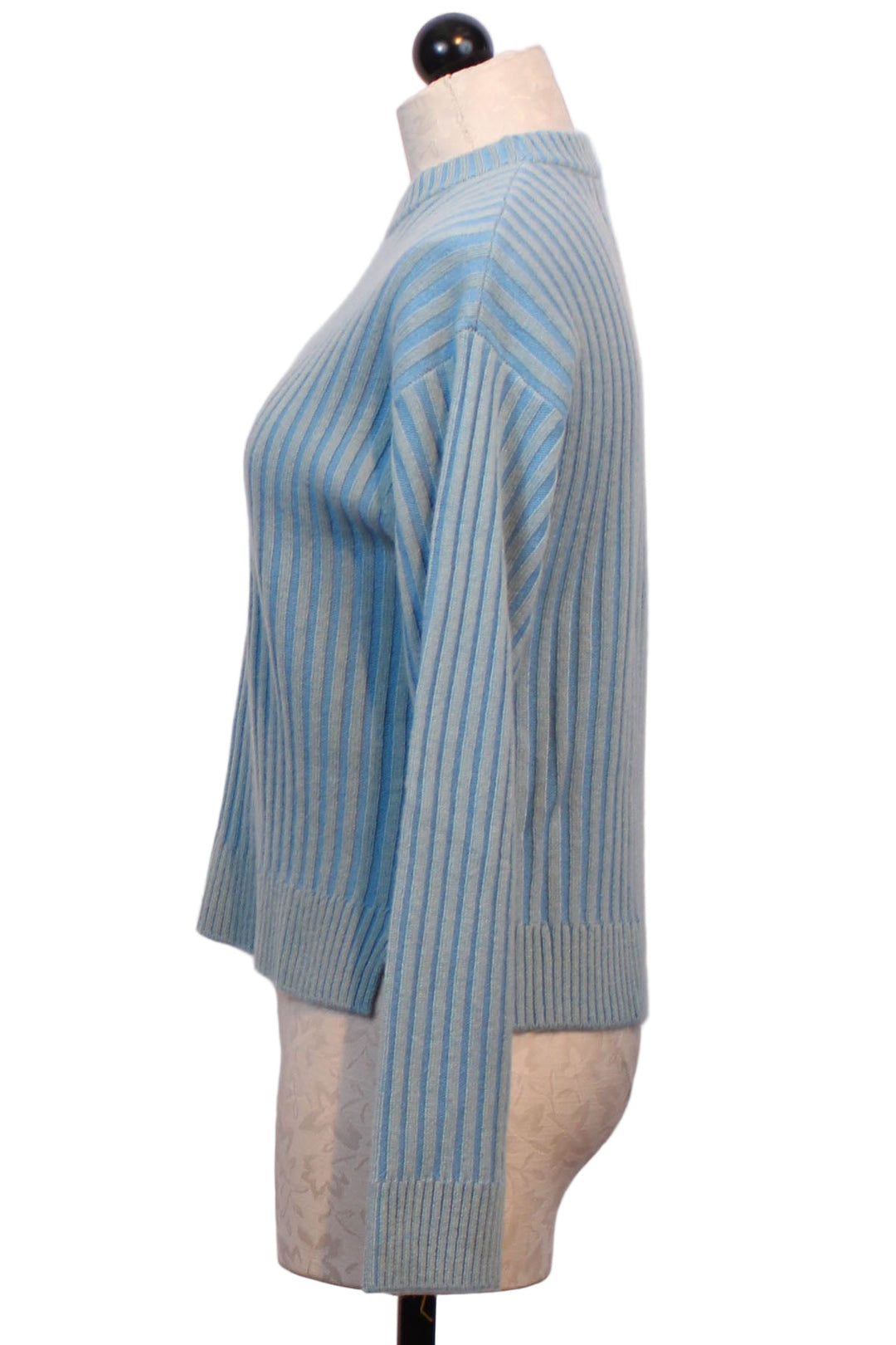 side view of River colored MC Plaited Dulce Crewneck Sweater by Colorush