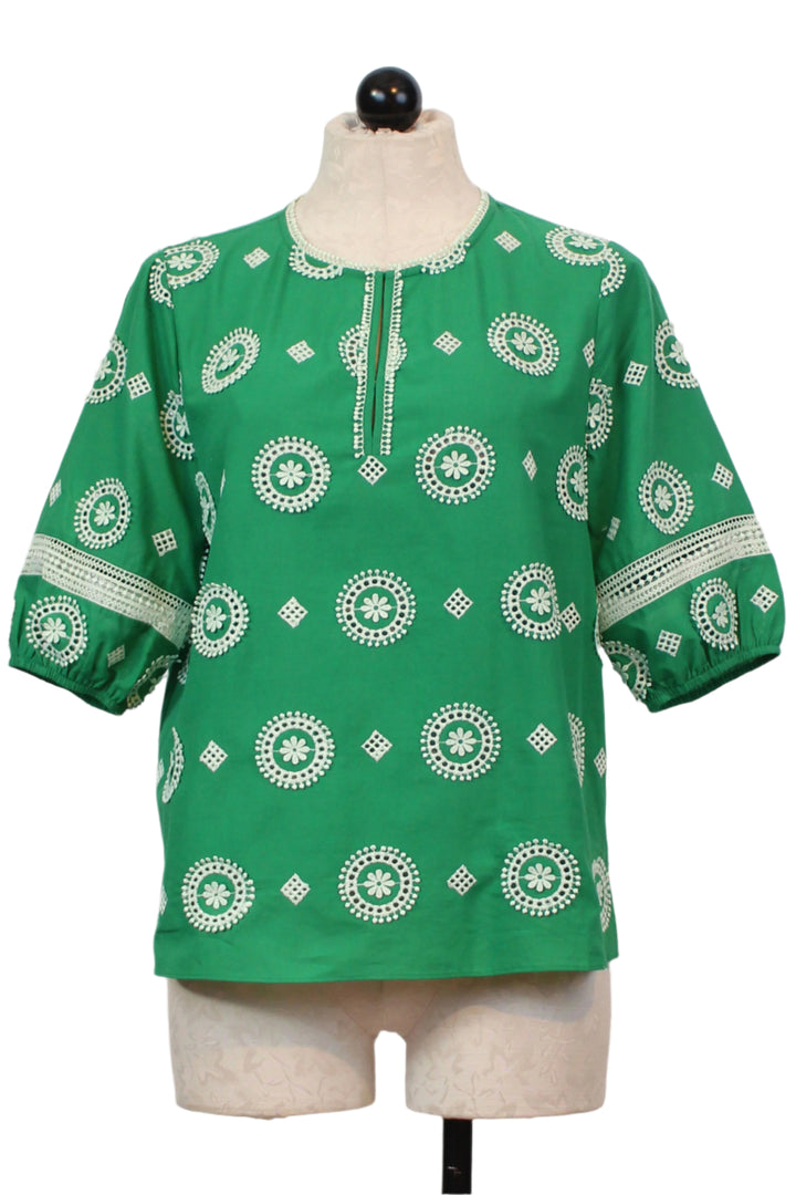 Jade Green  Puff Sleeve V-Neck Roan Top by Cartolina 
