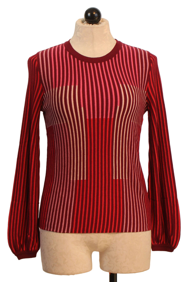Rojo Striped Logan Sweater Top with slightly puffed sleeves by Aldo Martins