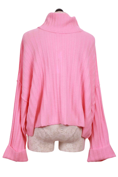 back view of Bellini Pink Rosie Ribbed Roll Neck Sweater by Crush