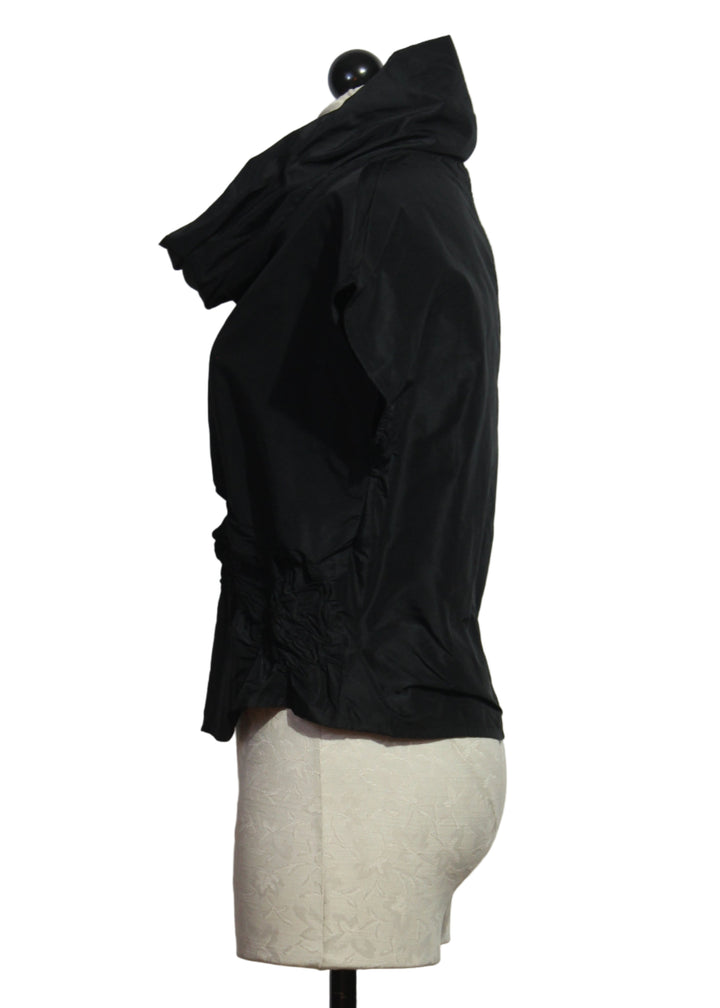 side view of Jet colored Cropped Roygen Cowl Neck Top by Kozan