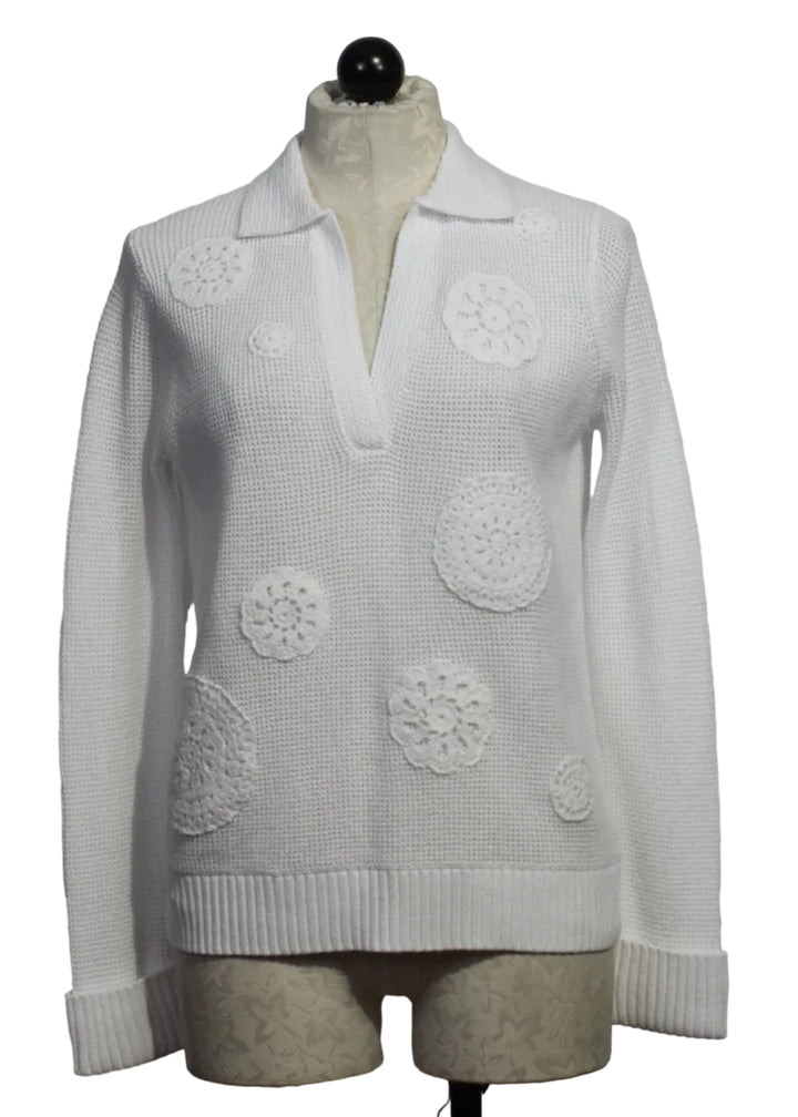 White Knit Bliss Collared V Neck Sweater by Lisa Todd 