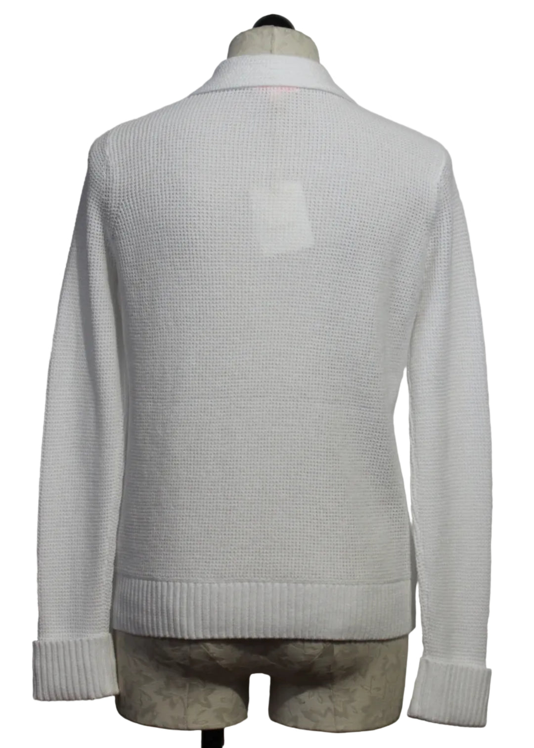 back view of White Knit Bliss Collared V Neck Sweater by Lisa Todd 