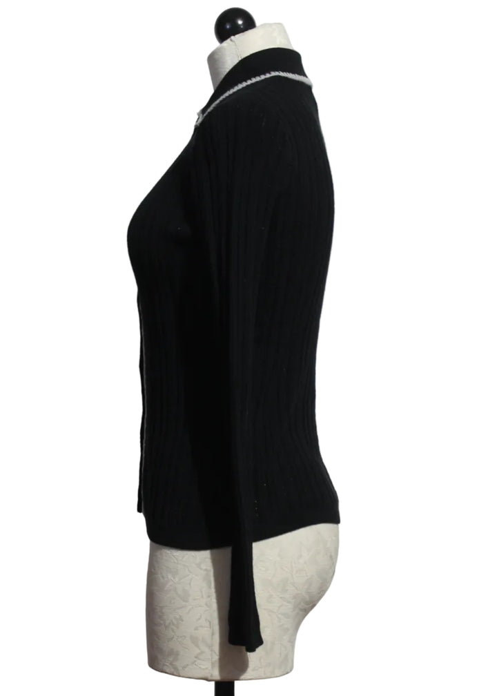 Side view of Black Stitch Please Cardigan by Lisa Todd