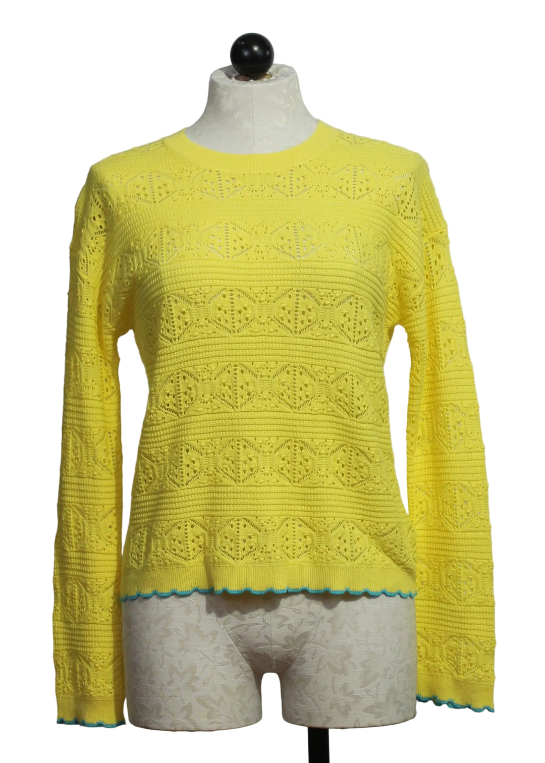 Butter/Turquoise colored Seaside Chic Pullover Sweater by Lisa Todd 