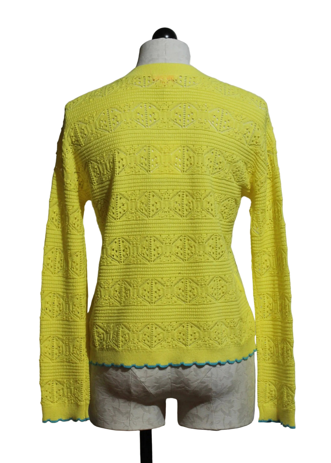 back view of Butter/Turquoise colored Seaside Chic Pullover Sweater by Lisa Todd 