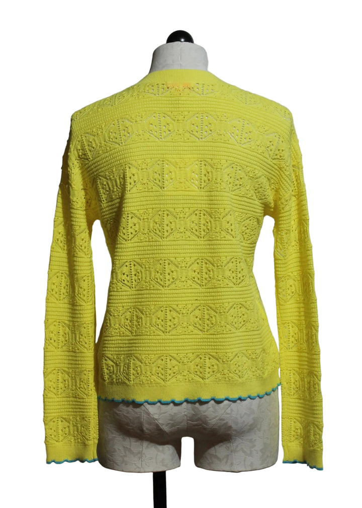 back view of Butter/Turquoise colored Seaside Chic Pullover Sweater by Lisa Todd 