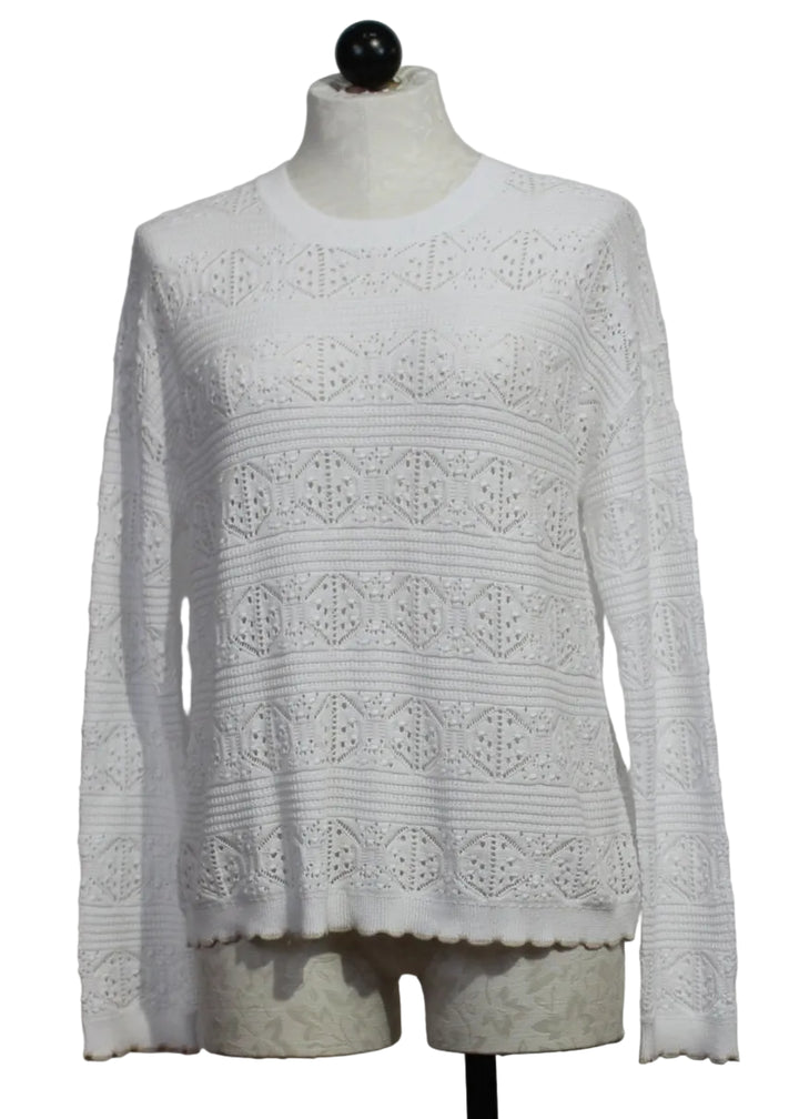 White/Taupe Seaside Chic Pullover Sweater by Lisa Todd 