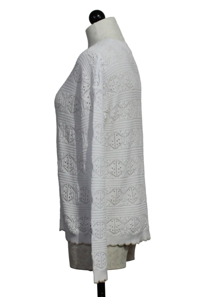 side view of White/Taupe Seaside Chic Pullover Sweater by Lisa Todd 