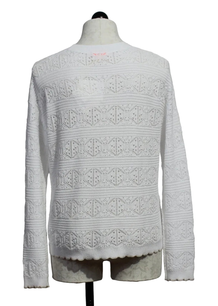 back view of White/Taupe Seaside Chic Pullover Sweater by Lisa Todd 