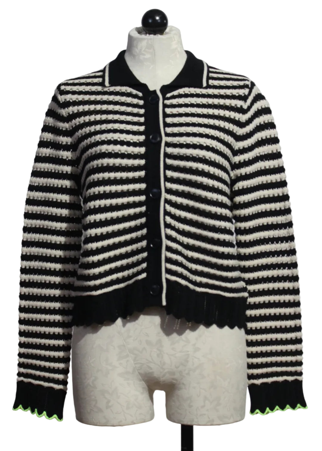 Black and Ivory Striped Collared Bright Idea Cardi by Lisa Todd 