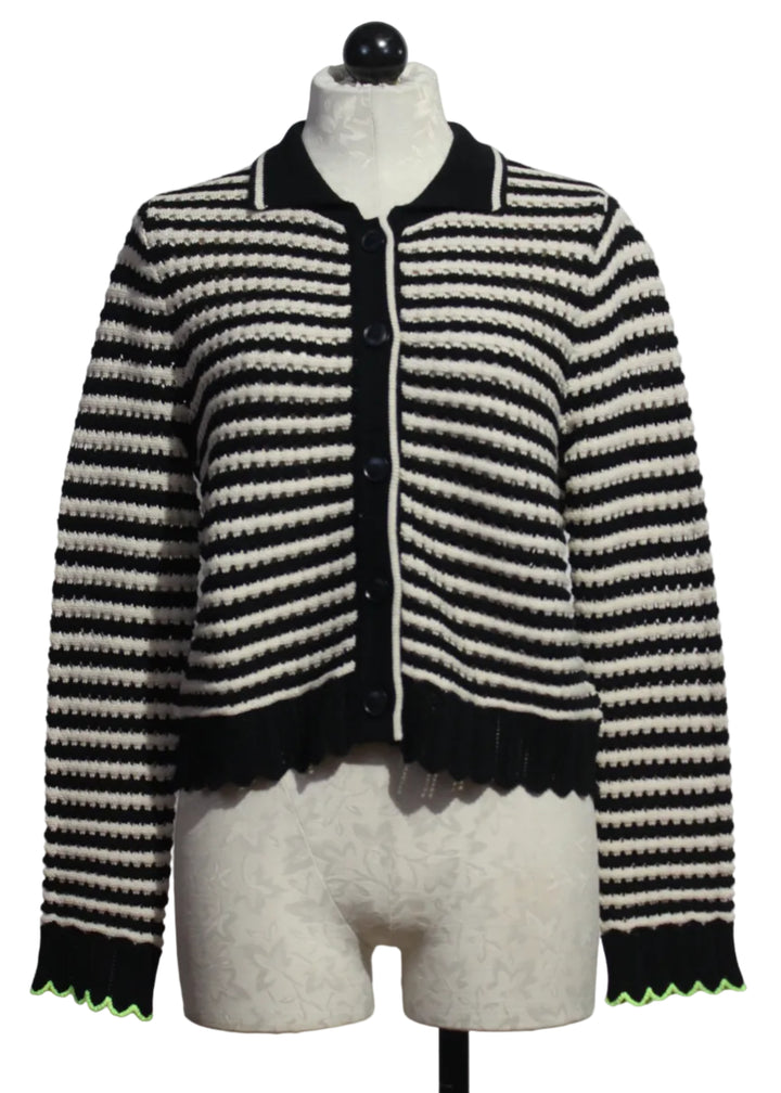 Black and Ivory Striped Collared Bright Idea Cardi by Lisa Todd 