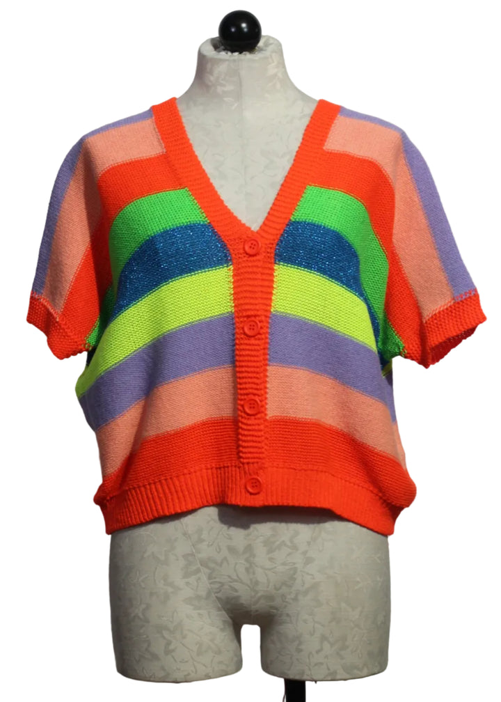 Luminosa Striped V-Neck Cropped Cardigan by Lisa Todd