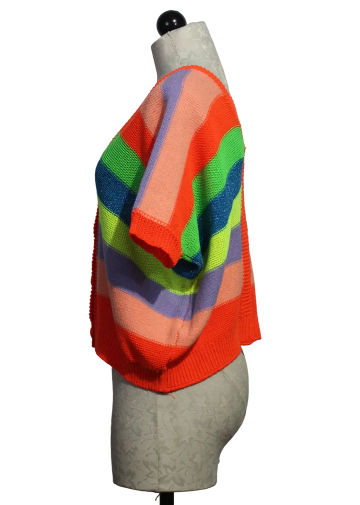 side view of Luminosa Striped V-Neck Cropped Cardigan by Lisa Todd