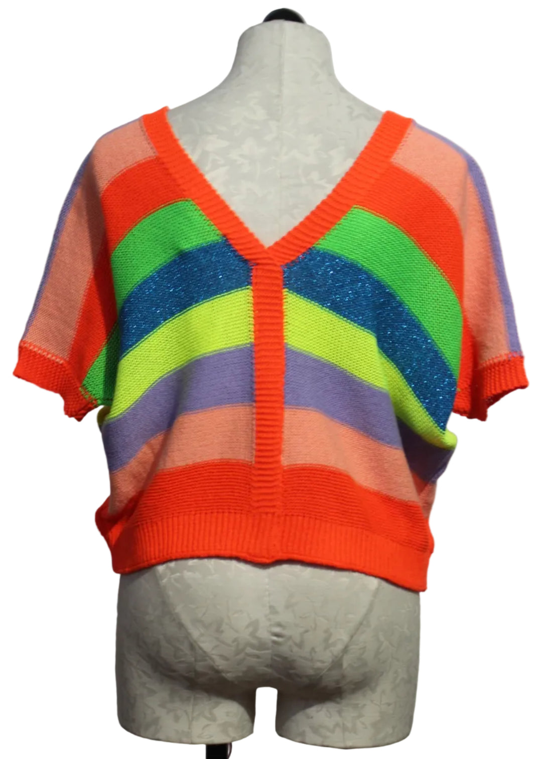 back view of Luminosa Striped V-Neck Cropped Cardigan by Lisa Todd