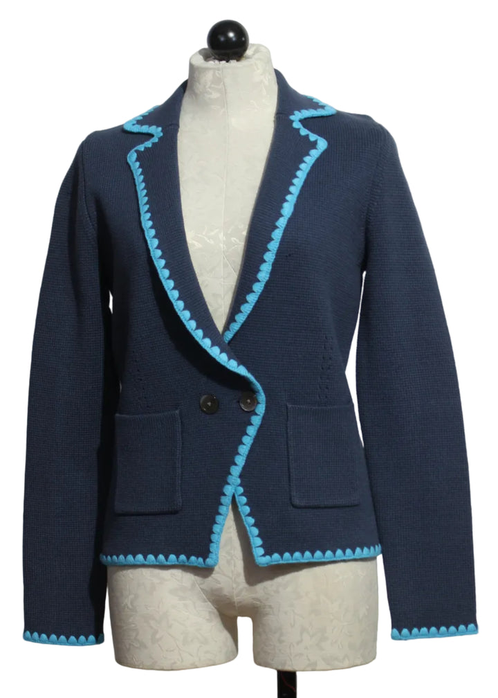 Beach Navy Stitchy Mix Blazer by Lisa Todd