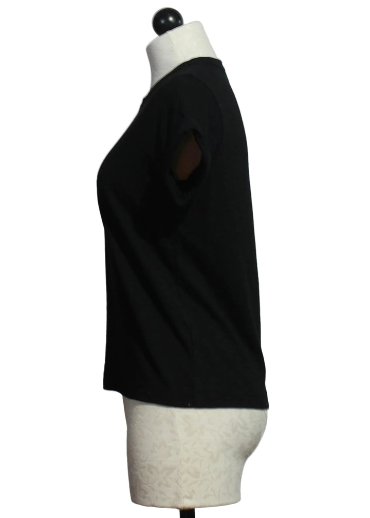 side view of Black Kiss and Make Up Tee by Lisa Todd 