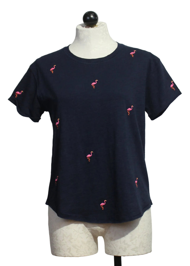 Navy What The Flock Flamingo Embroidered Tee by Lisa Todd