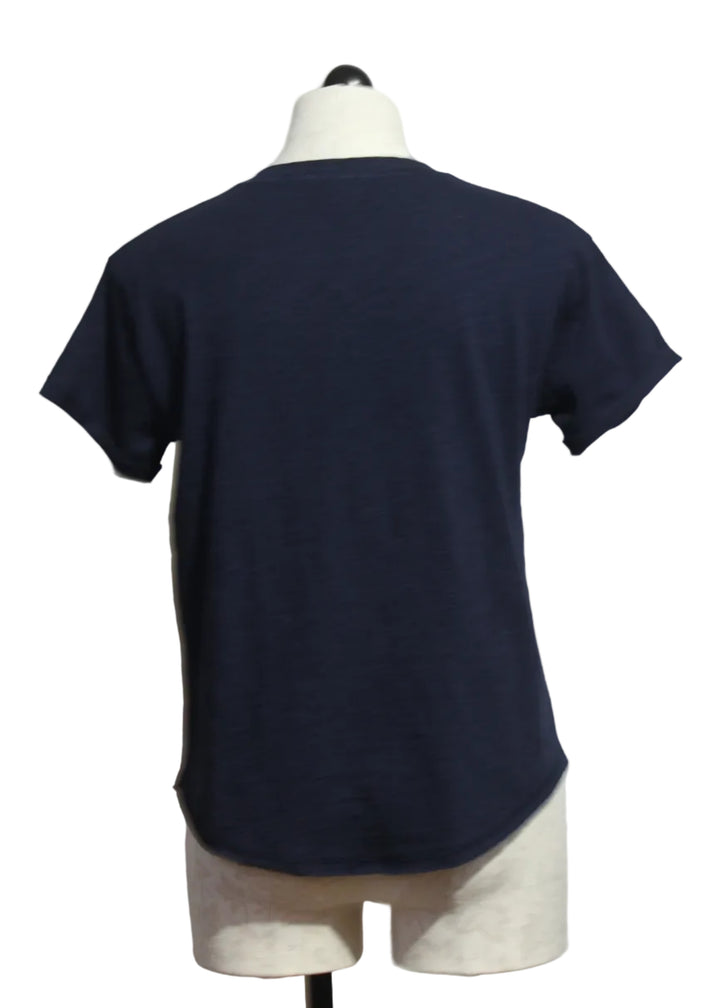 back view of Navy What The Flock Flamingo Embroidered Tee by Lisa Todd