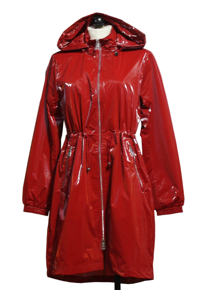 Shiny Cranberry Red Hooded Rainjacket by Nikki Jones 