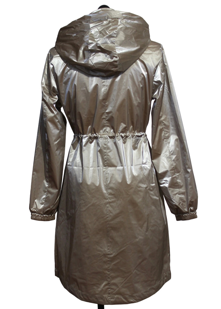 back view of Milk Tea Colored Shimmer Lux Shirttail Jacket by Nikki Jones 