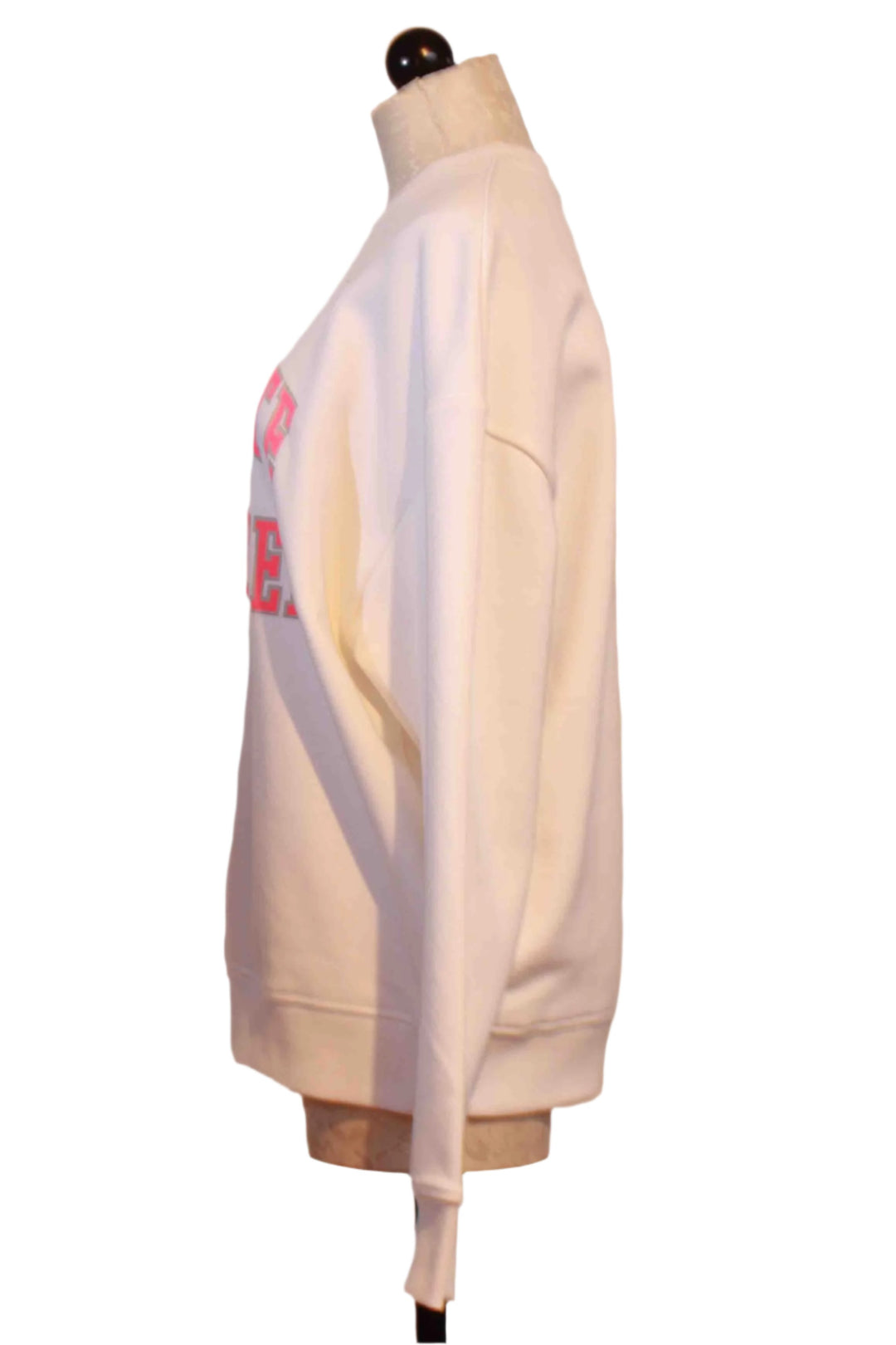 side view of White with Neon Pink Collegiate Sweatshirt by Favorite Daughter