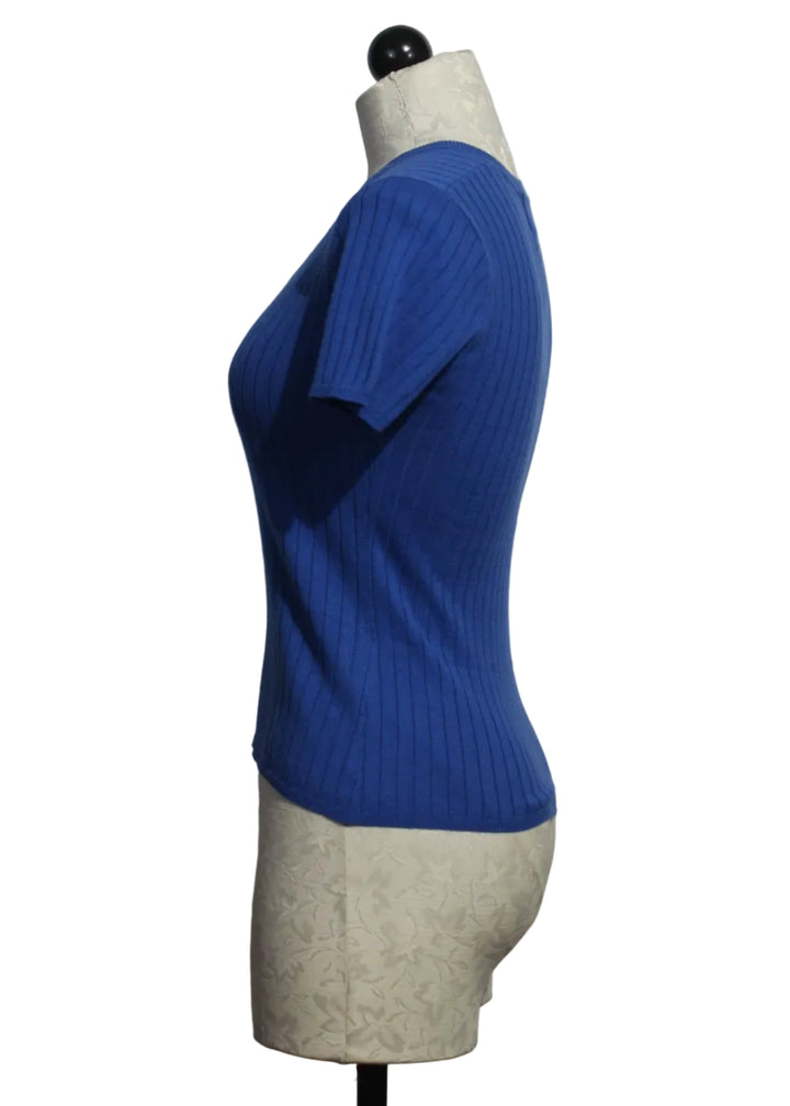 side view of River colored CCN Barefoot Drift Rib V Tee by Colorush