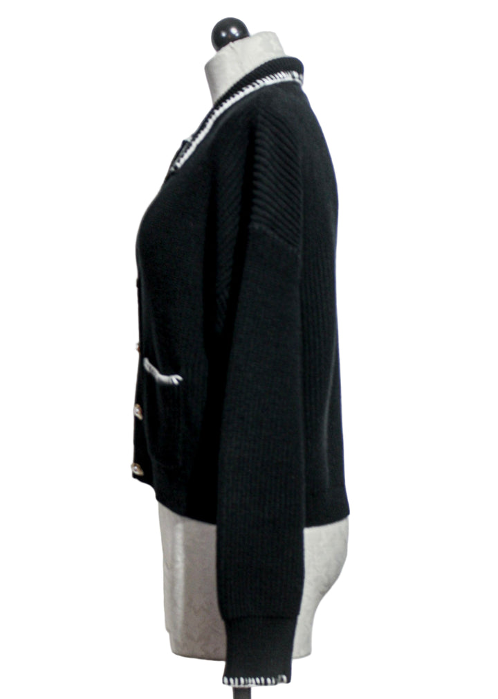 side view of Black and White Brantley Cardigan by Velvet Heart