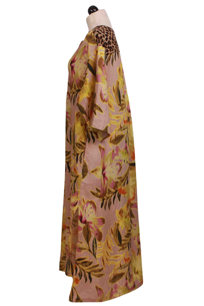 side view of Mixed Pattern Lilly Midi Length Shirt Dress by Alembika