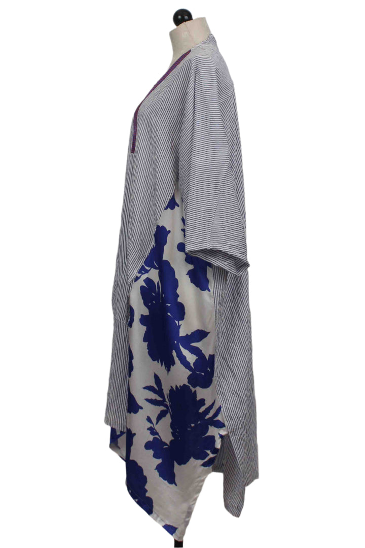 side view of Cerulean Mix Print V Neck Oversized Dress by Alembika