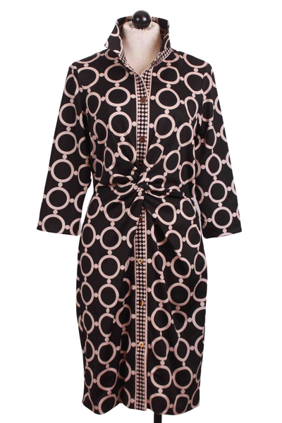 Black and Taupe Dip & Dot Pattern Twist and Shout Dress By Gretchen Scott