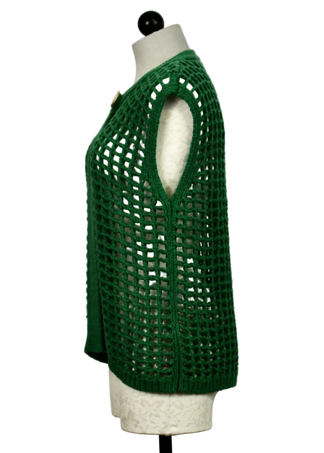 side view of The Wren Vest by Velvet Heart in the Green Foliage color