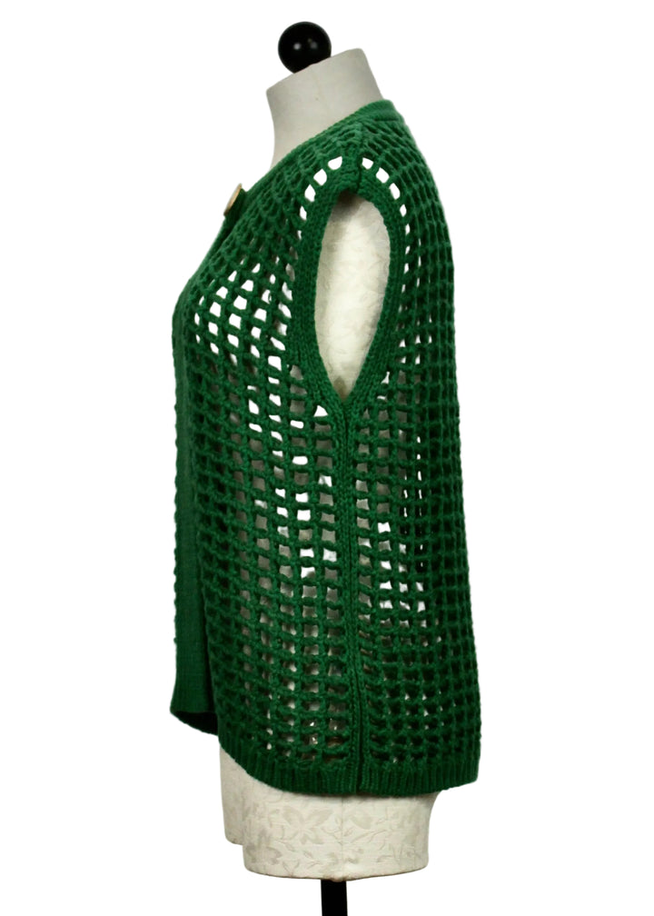 side view of The Wren Vest by Velvet Heart in the Green Foliage color