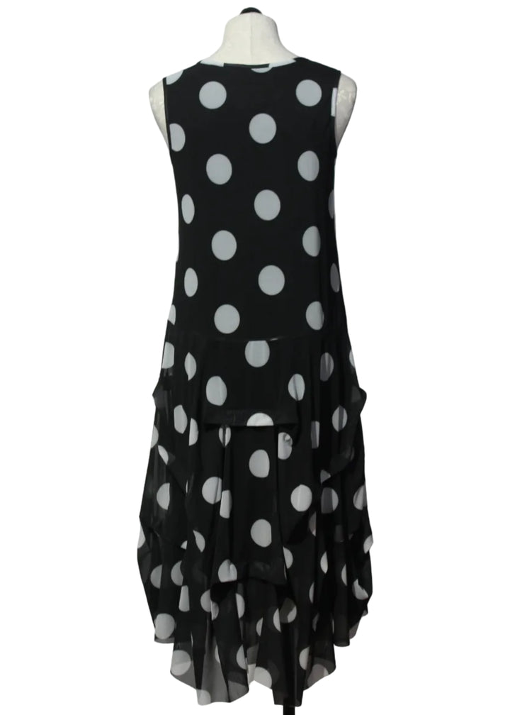 back view of The Martha Dress by Kozan in the black and white polka dot Dalmation print