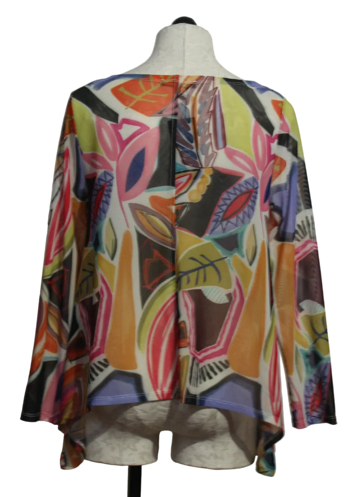 back view of The Mila mesh Topper by Kozan in a colorful Leaf print