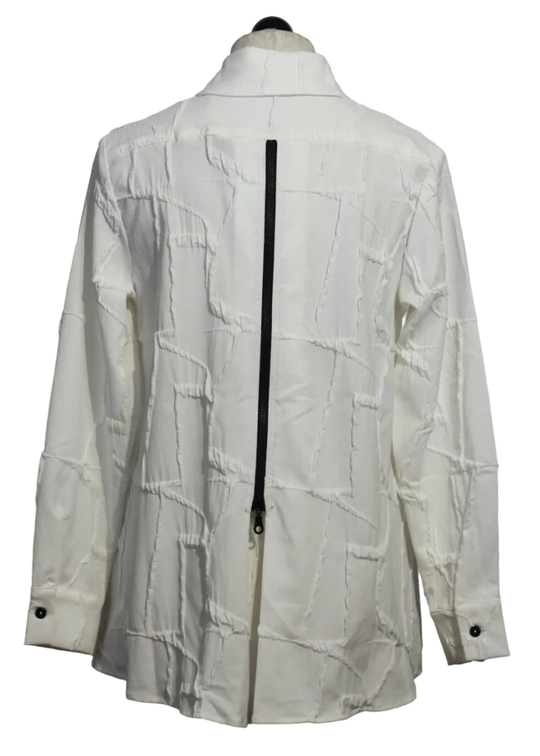 back view of Bright White Phoebe Shirt by Kozan is a linear textured button down