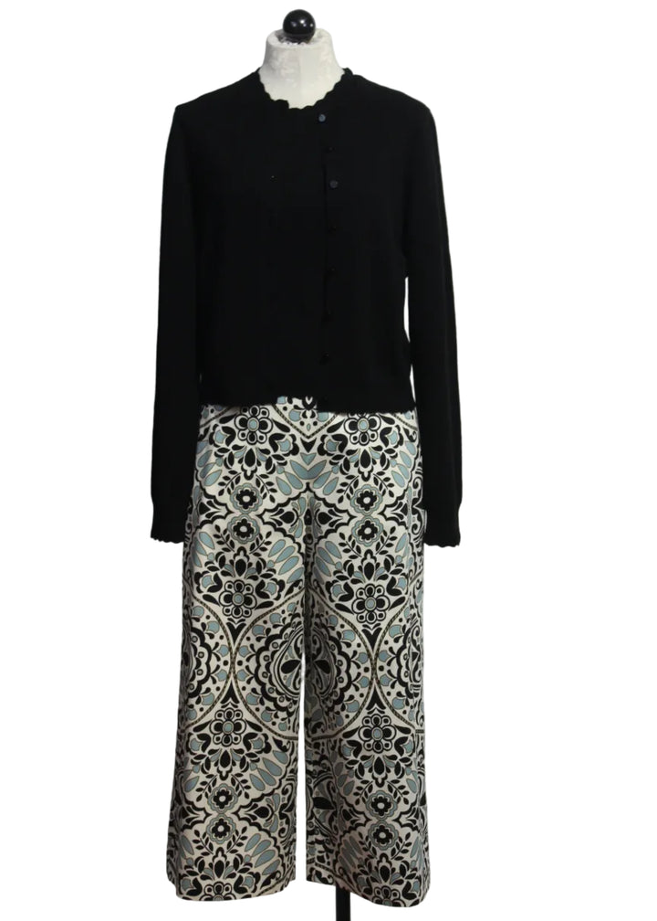 Flor Medallion Print Salida Culotte Pants by Cartolina paired with the Noir colored Cartolina Lucy Cardigan and Lou Shell