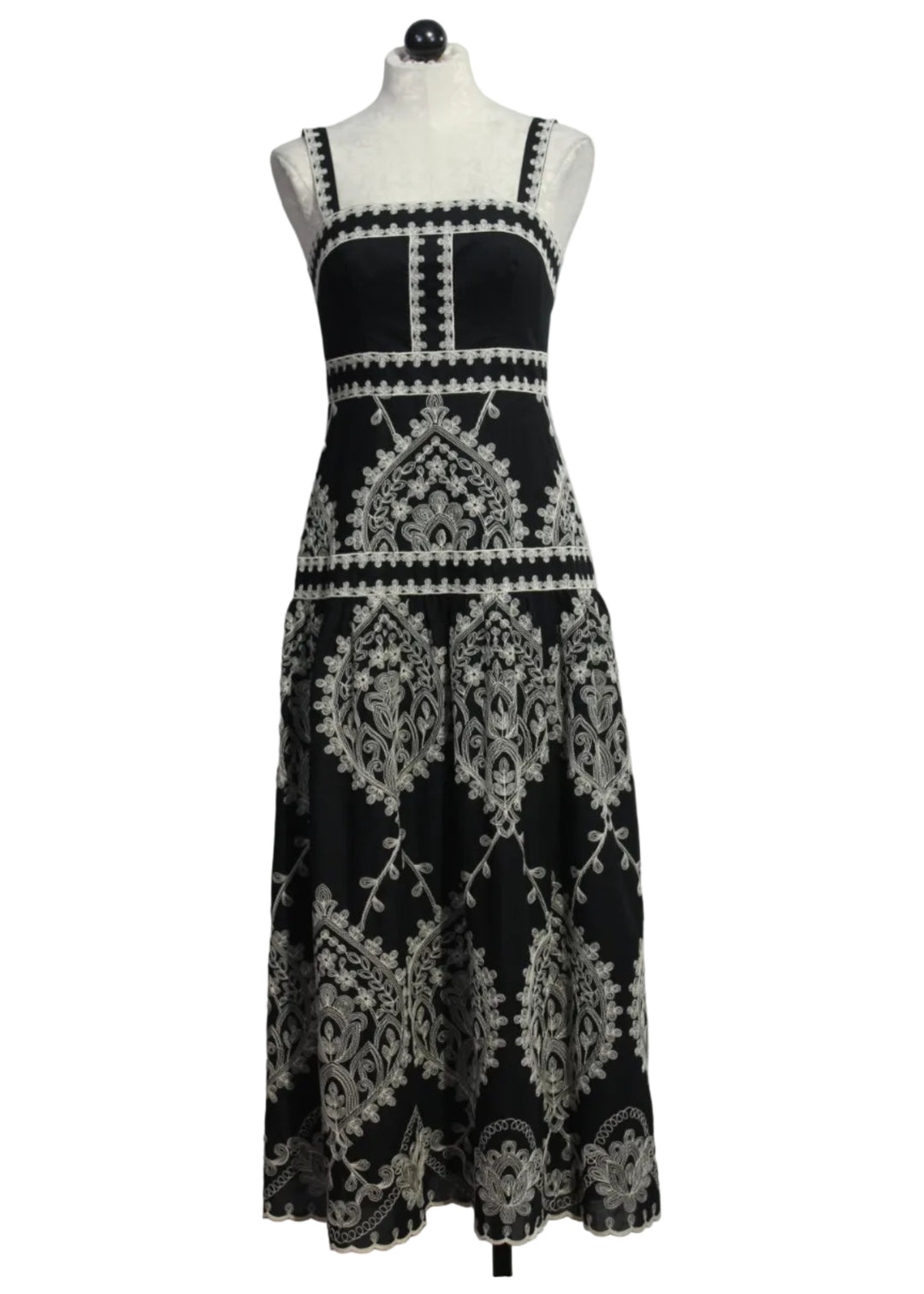 Noir colored Embroidered Adair Midi Dress by Cartolina 