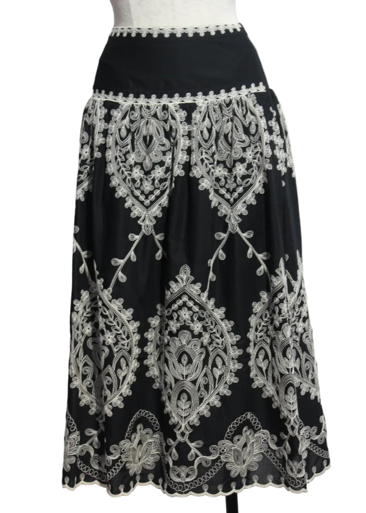 Noir colored Embroidered Georgina Midi Skirt by Cartolina