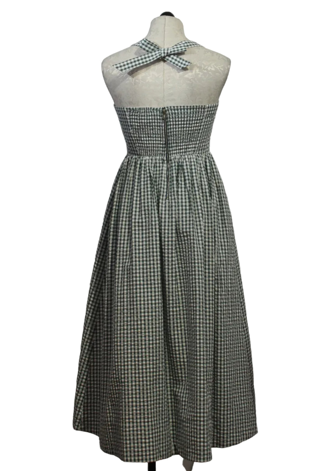 back view of Moss colored Chalmers Halter Midi Dress by Cartolina