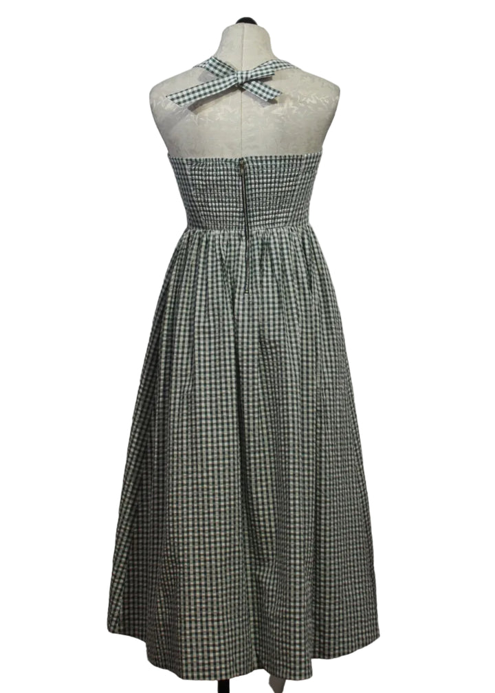back view of Moss colored Chalmers Halter Midi Dress by Cartolina