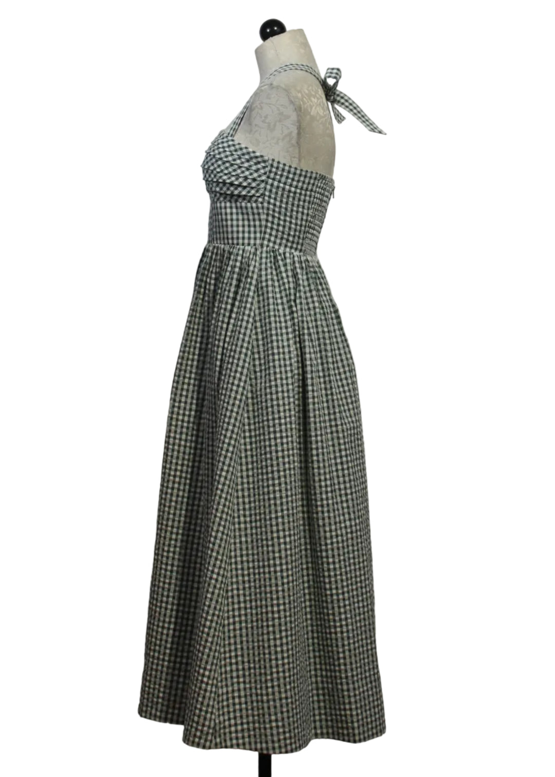 side view of Moss colored Chalmers Halter Midi Dress by Cartolina