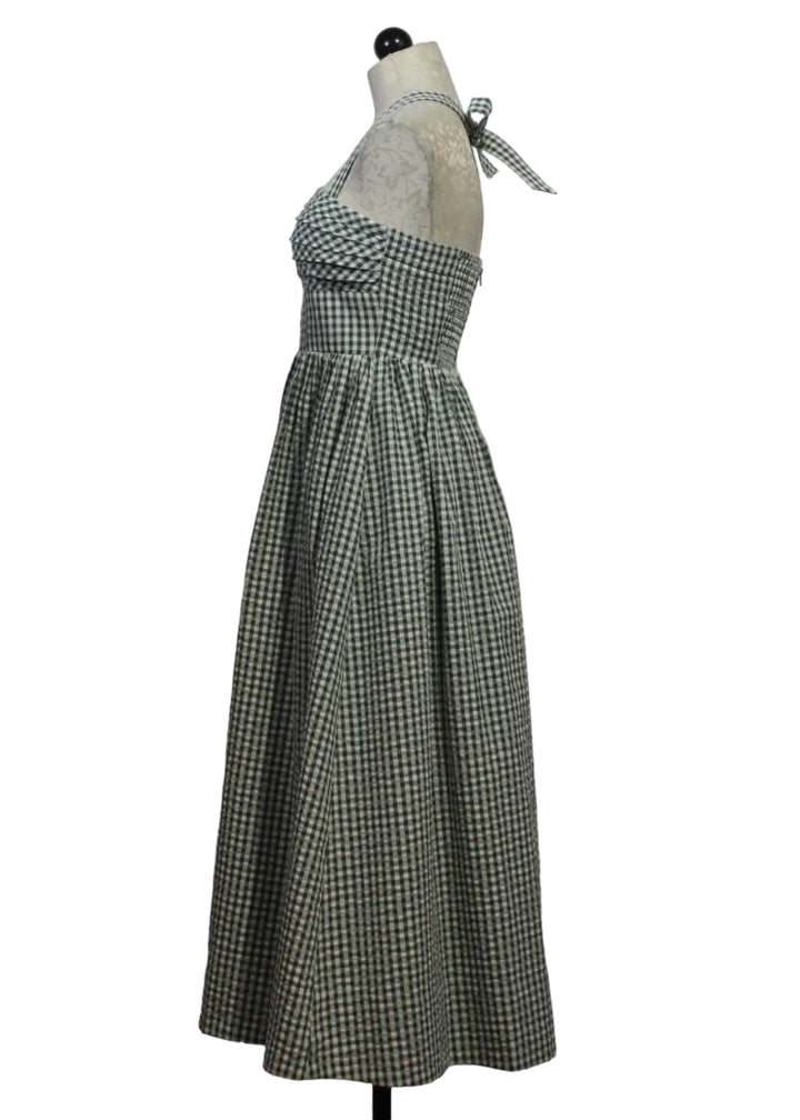 side view of Moss colored Chalmers Halter Midi Dress by Cartolina