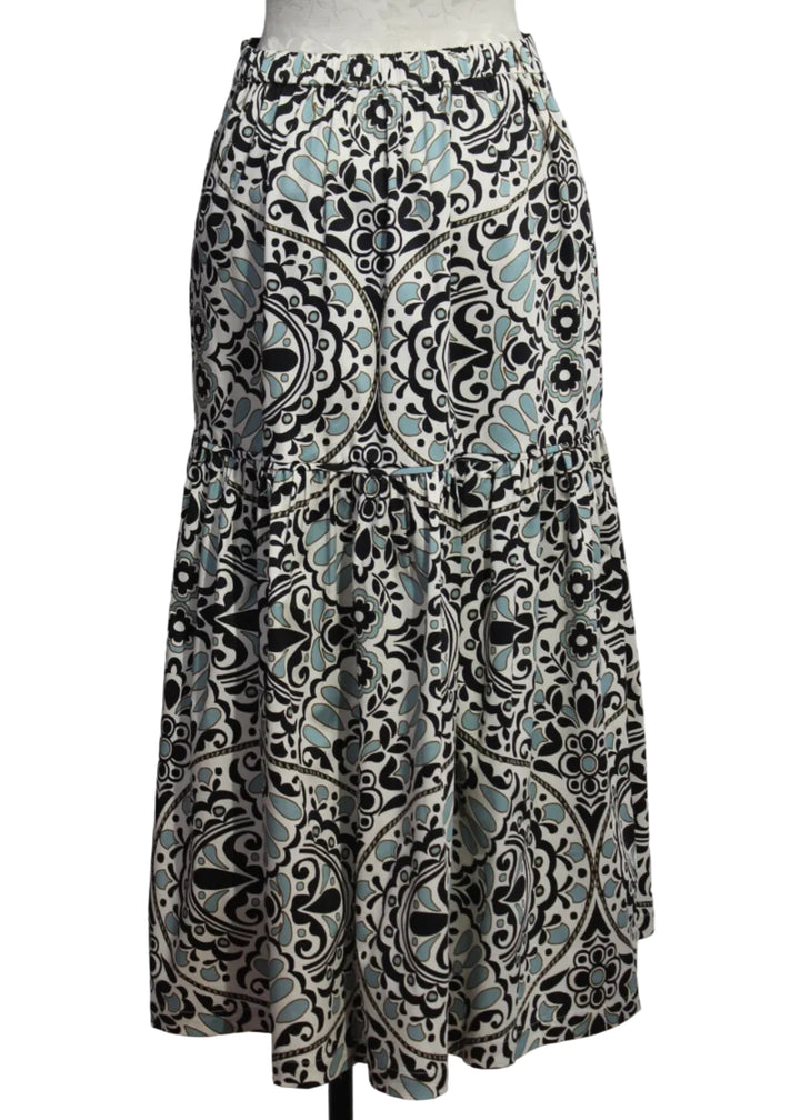 back view of the Tidal Pool print Flor Medallion Emma Midi Skirt by Cartolina