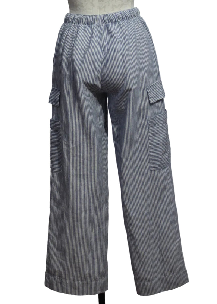 The Finn Striped Pant by Melissa Nepton in a soft navy and white stripe wide leg pant designed in a linen blend