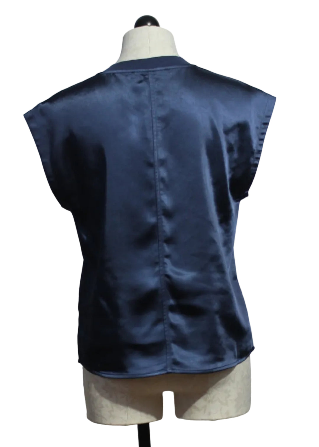back view of V-Neck Navy Cap Sleeve Top by Melissa Nepton